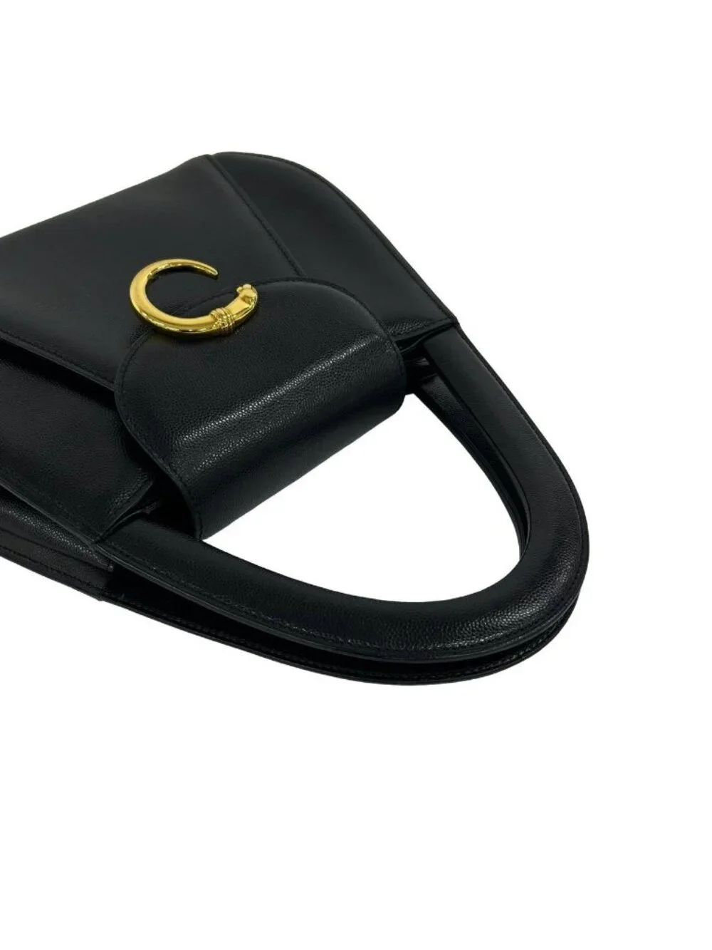 Cartier Vintage Panthere Leather Handle Mini Tote Bag Black